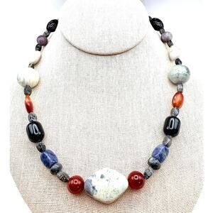 Jay King DTR 925 Sterling Multi Stone Bead Necklace Jasper Onyx Carnelian 18"